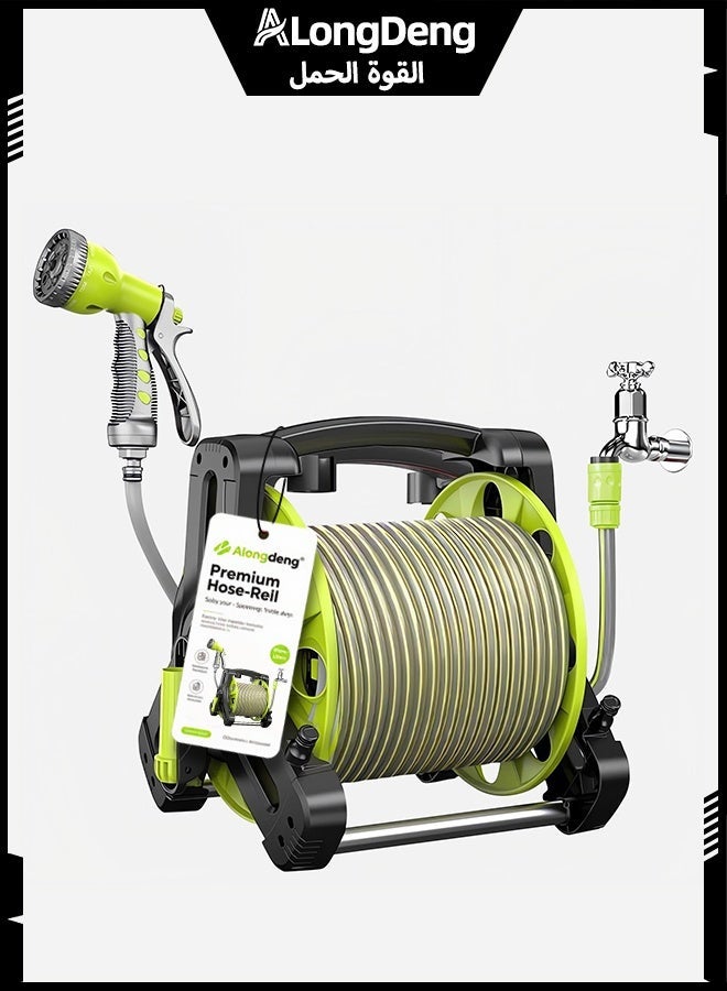 ALongDeng 30M Garden Hose Reel Set Water Hose Holder with 8 Types Water Gun and 2M Hoses Spray Heads Garden Hose Reel Kit  for Household Garden Watering Car Wash - Image 1